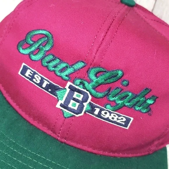 Vintage 90s Budweiser Bud Light Maroon Trucker Snapback Hat Cap Adjustable Strap - Picture 15 of 17